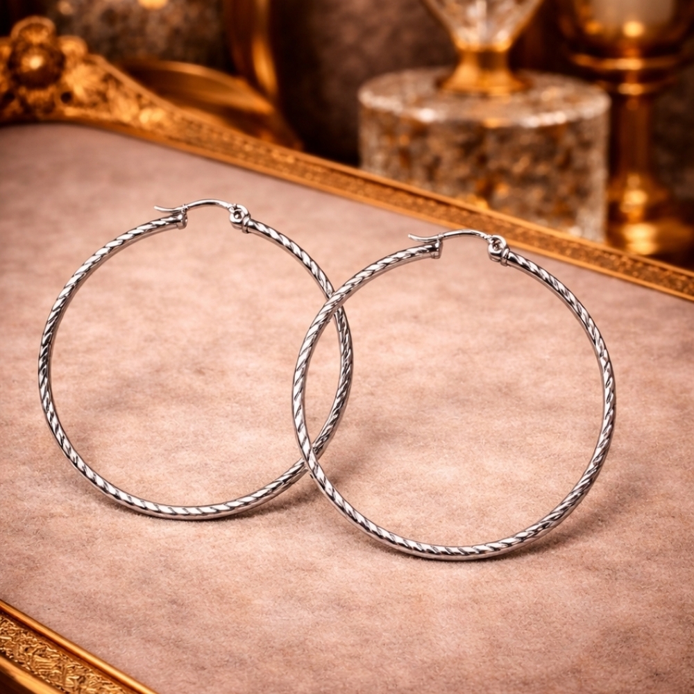 FAS 925 STERLING SILVER VINTAGE TWISTED HOOP EARRINGS ITALIAN STYLE